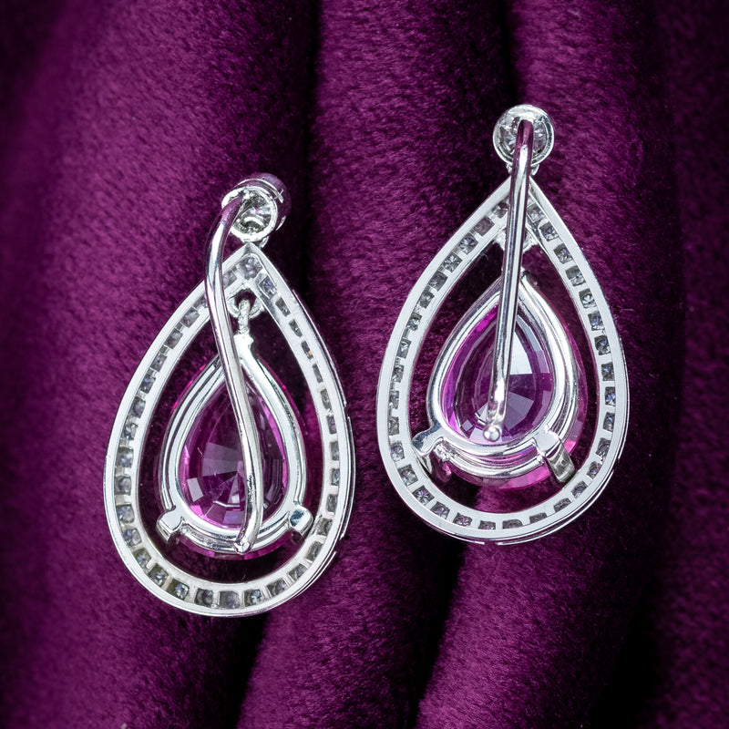 Vintage Pink Sapphire Diamond Teardrop Earrings 18ct Gold 8ct Sapphire