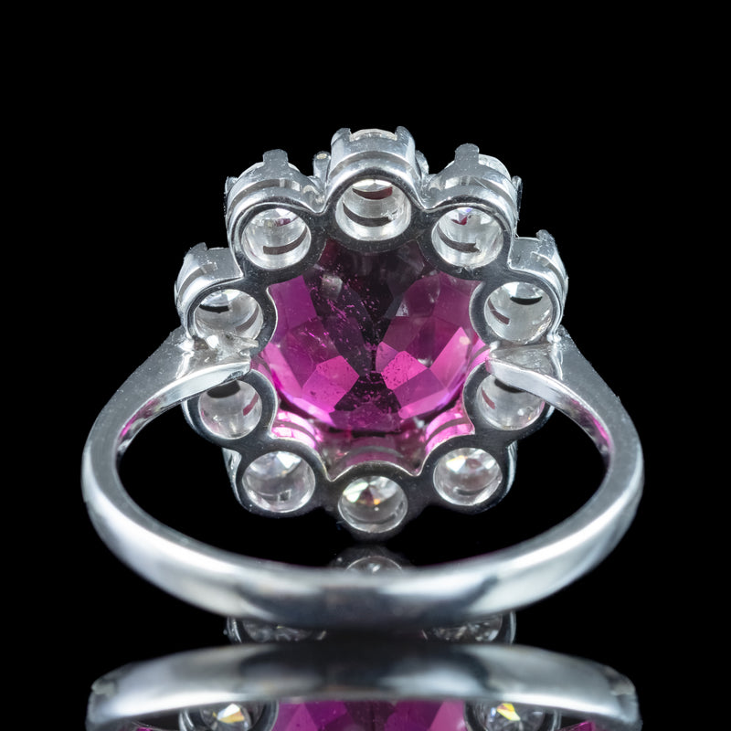 Vintage Tourmaline Diamond Cluster Ring 5ct Pink Tourmaline 