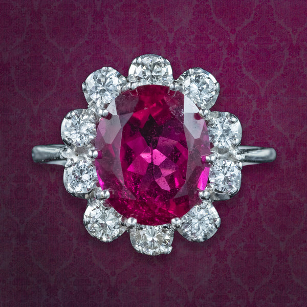 Vintage Tourmaline Diamond Cluster Ring 5ct Pink Tourmaline 