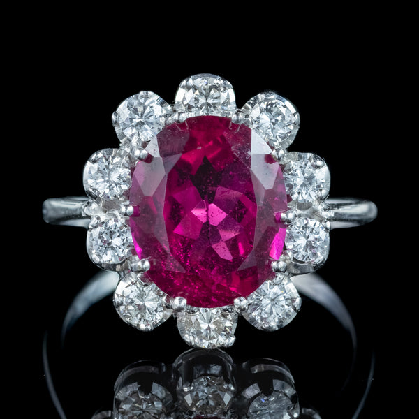 Vintage Tourmaline Diamond Cluster Ring 5ct Pink Tourmaline 