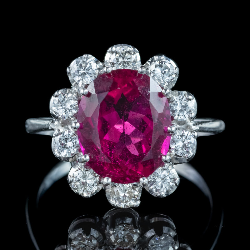 Vintage Tourmaline Diamond Cluster Ring 5ct Pink Tourmaline 