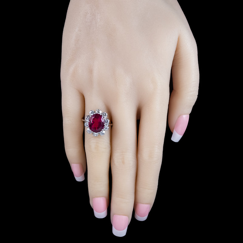 Vintage Tourmaline Diamond Cluster Ring 5ct Pink Tourmaline 