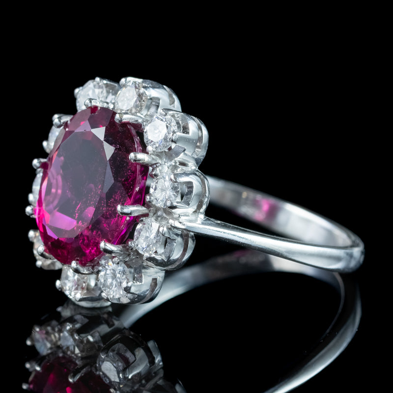 Vintage Tourmaline Diamond Cluster Ring 5ct Pink Tourmaline 