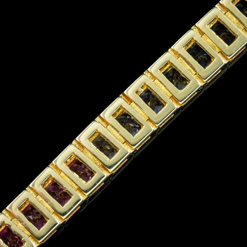 Vintage Rainbow Sapphire Tennis Bracelet 18ct Gold