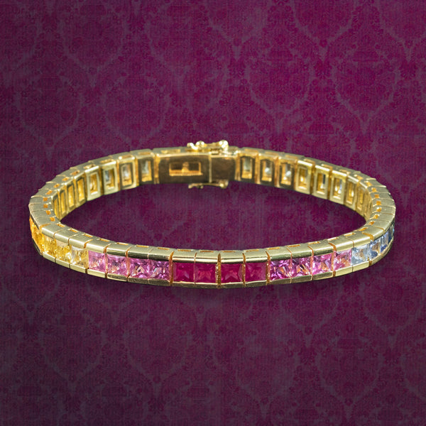 Vintage Rainbow Sapphire Tennis Bracelet 18ct Gold