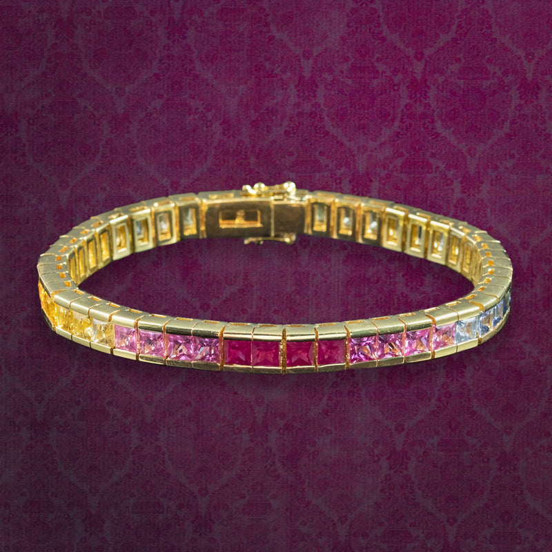 Vintage Rainbow Sapphire Tennis Bracelet 18ct Gold