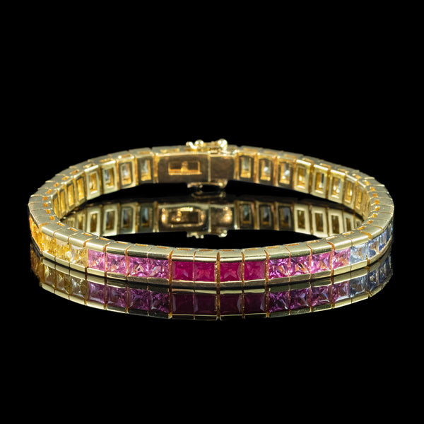 Vintage Rainbow Sapphire Tennis Bracelet 18ct Gold