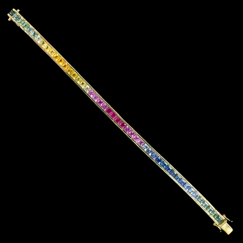 Vintage Rainbow Sapphire Tennis Bracelet 18ct Gold