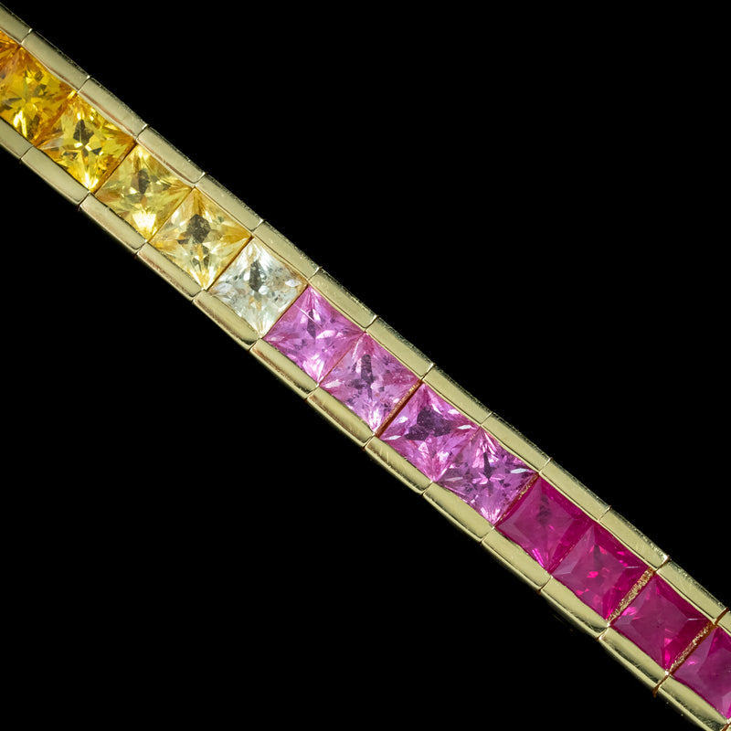 Vintage Rainbow Sapphire Tennis Bracelet 18ct Gold