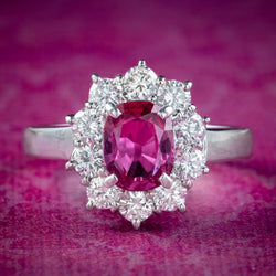 Vintage Ruby Diamond Cluster Ring 1.32ct Ruby With Cert 