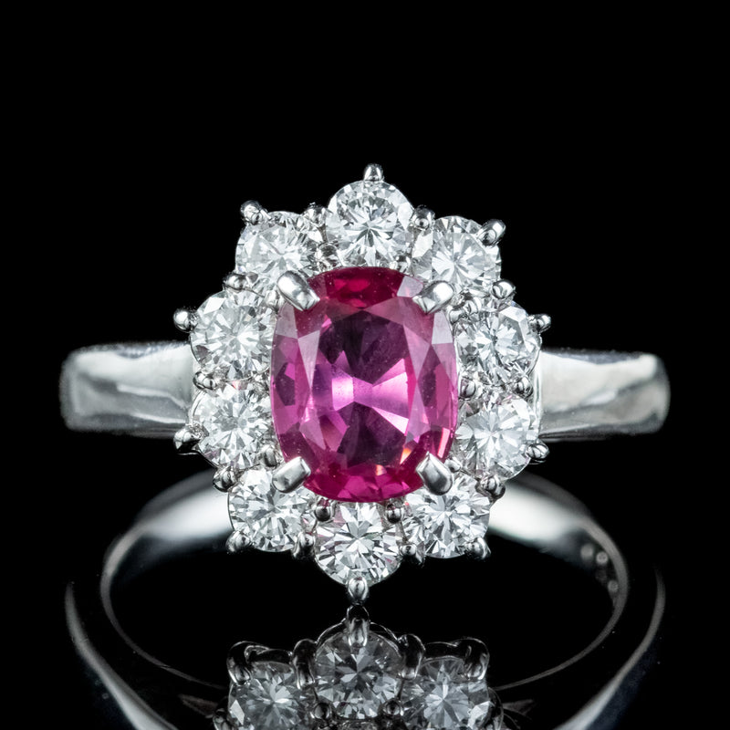 Vintage Ruby Diamond Cluster Ring 1.32ct Ruby With Cert 