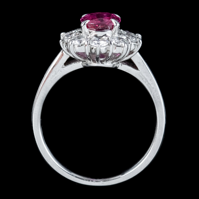 Vintage Ruby Diamond Cluster Ring 1.32ct Ruby With Cert 