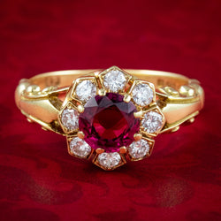 Vintage Ruby Diamond Cluster Ring Natural 0.84ct Ruby Dated 1977