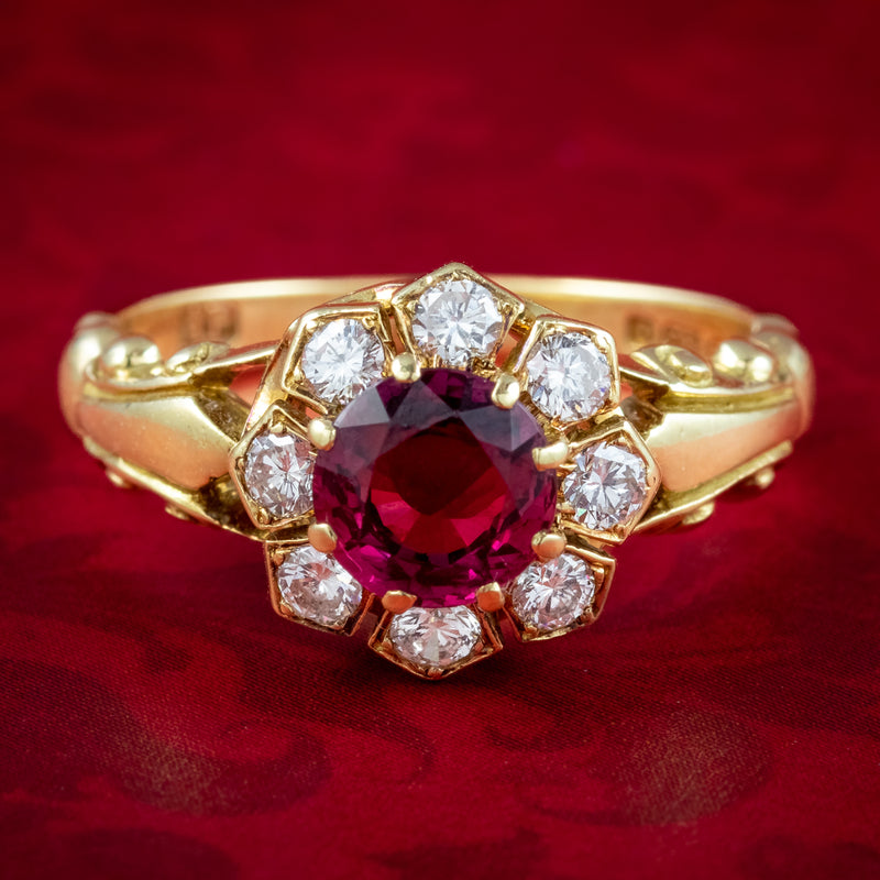 Vintage Ruby Diamond Cluster Ring Natural 0.84ct Ruby Dated 1977