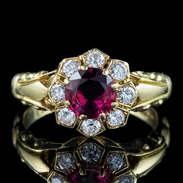 Vintage Ruby Diamond Cluster Ring Natural 0.84ct Ruby Dated 1977