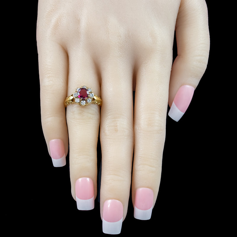 Vintage Ruby Diamond Cluster Ring Natural 0.84ct Ruby Dated 1977