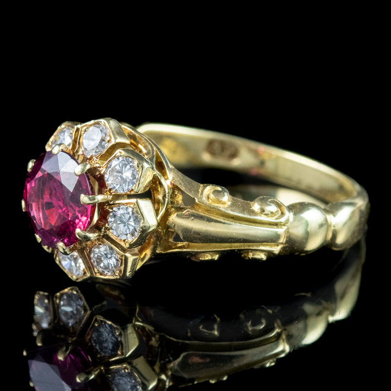 Vintage Ruby Diamond Cluster Ring Natural 0.84ct Ruby Dated 1977