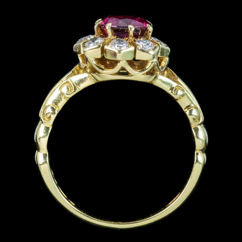 Vintage Ruby Diamond Cluster Ring Natural 0.84ct Ruby Dated 1977