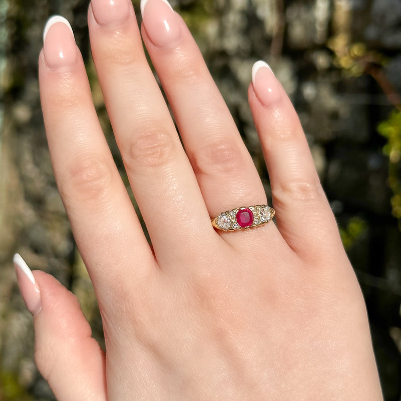 Vintage Ruby Diamond Ring 0.65ct Ruby Dated 1978 