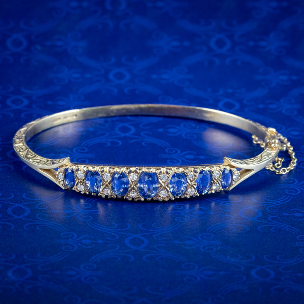 Vintage Sapphire Diamond Bangle 9ct Gold 3ct Of Sapphire Dated 1989