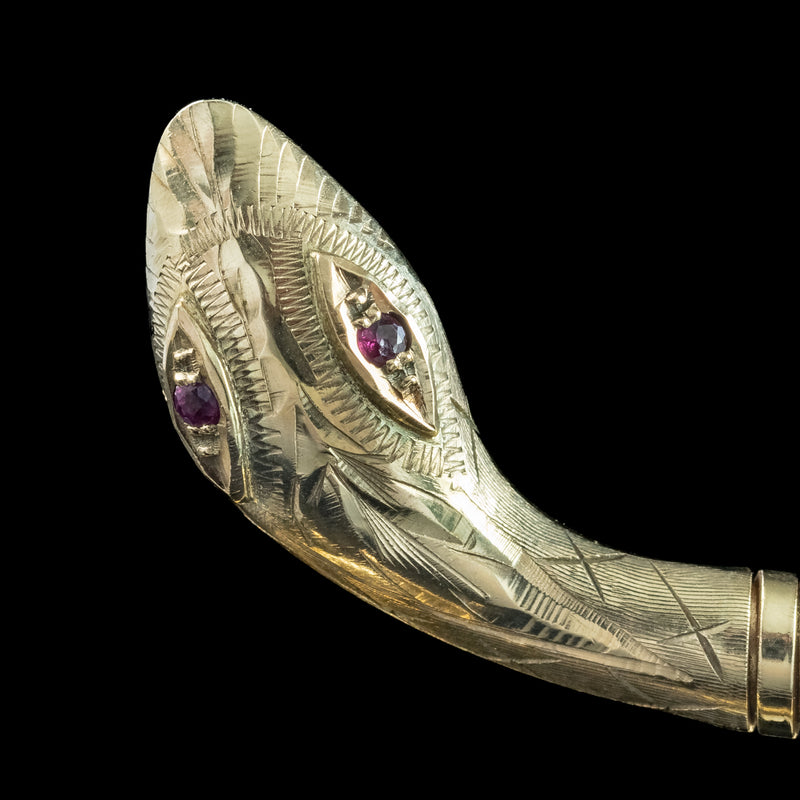 Vintage Style Snake Bangle Ruby Eyes 9ct Gold 