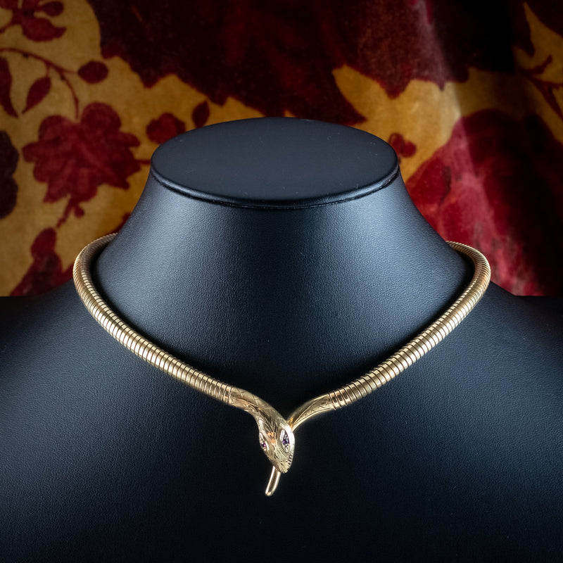 Snake Collar Necklace Ruby Eyes 9ct Gold 