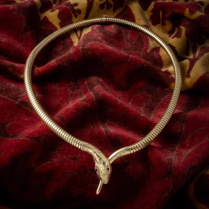 Snake Collar Necklace Ruby Eyes 9ct Gold 