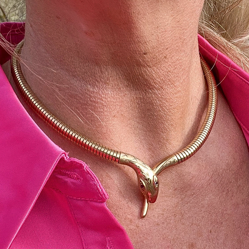 Snake Collar Necklace Ruby Eyes 9ct Gold 