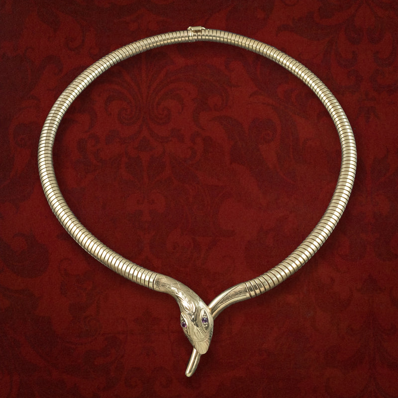 Snake Collar Necklace Ruby Eyes 9ct Gold 