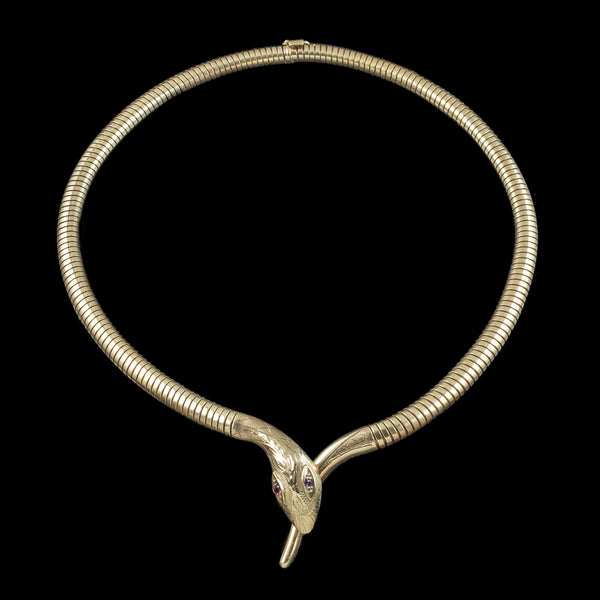 Snake Collar Necklace Ruby Eyes 9ct Gold 