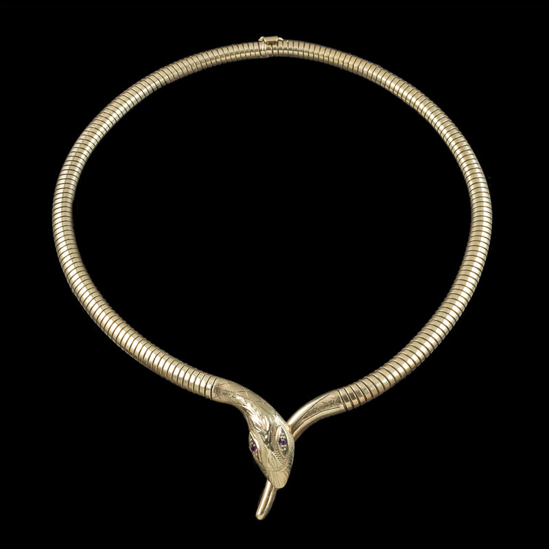 Snake Collar Necklace Ruby Eyes 9ct Gold 