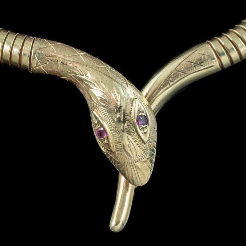 Snake Collar Necklace Ruby Eyes 9ct Gold 