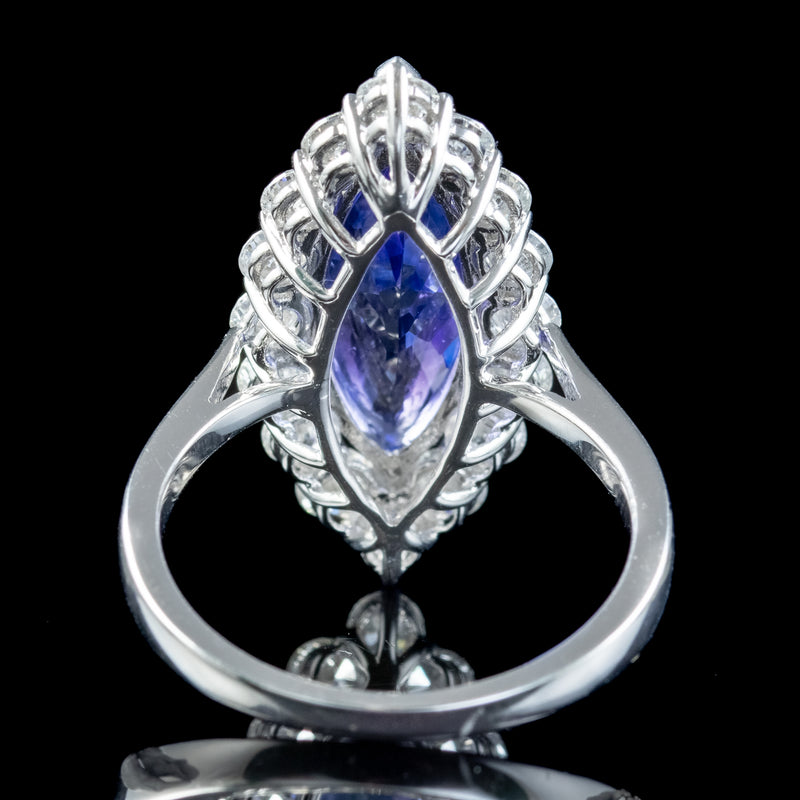 Vintage Tanzanite Diamond Navette Ring 5.53ct Aaa Tanzanite 1.83ct Diamond With Valuation