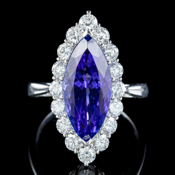 Vintage Tanzanite Diamond Navette Ring 5.53ct Aaa Tanzanite 1.83ct Diamond With Valuation