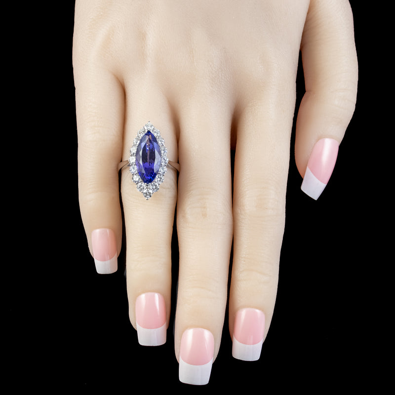 Vintage Tanzanite Diamond Navette Ring 5.53ct Aaa Tanzanite 1.83ct Diamond With Valuation