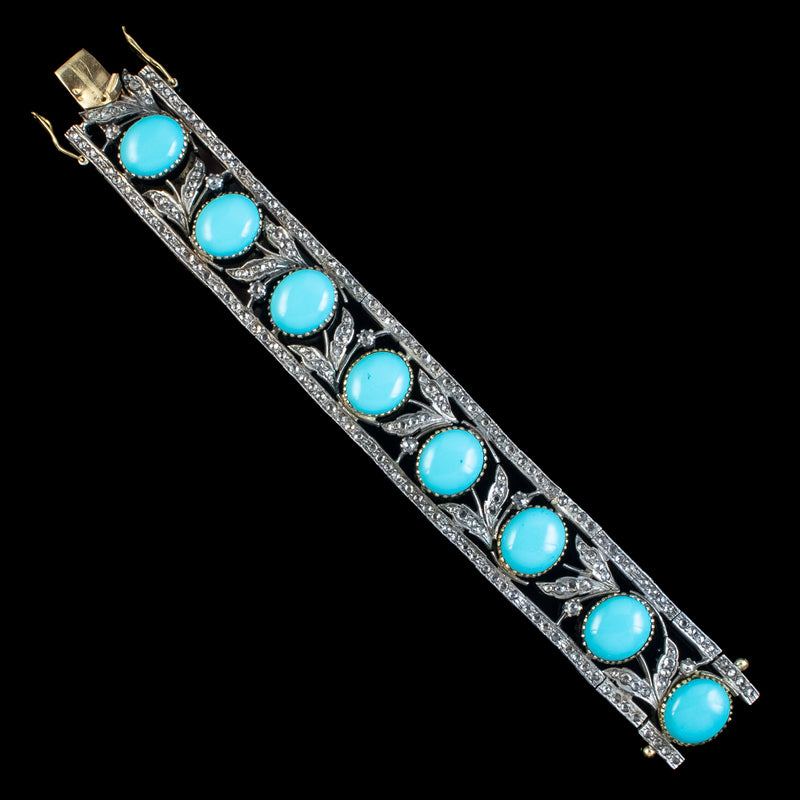 Vintage Turquoise Diamond Bracelet Silver 18ct Gold 7ct Diamond 