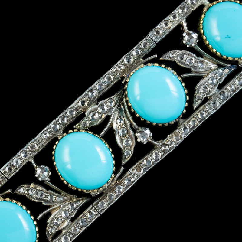 Vintage Turquoise Diamond Bracelet Silver 18ct Gold 7ct Diamond 