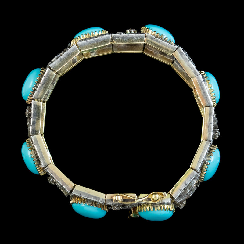Vintage Turquoise Diamond Bracelet Silver 18ct Gold 7ct Diamond 