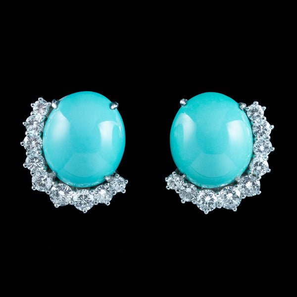 Vintage Turquoise Diamond Stud Earrings 18ct Gold 
