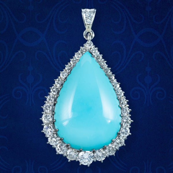 Vintage Turquoise Diamond Teardrop Pendant 25ct Turquoise