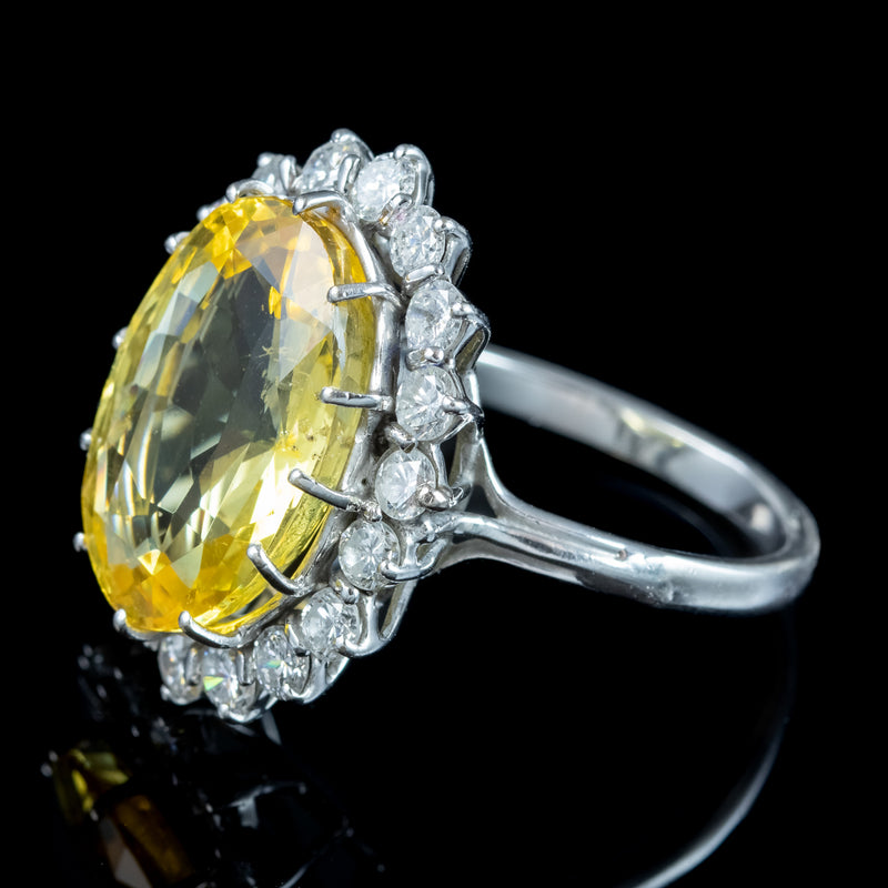 Vintage Yellow Sapphire Diamond Cocktail Ring 10ct Sapphire