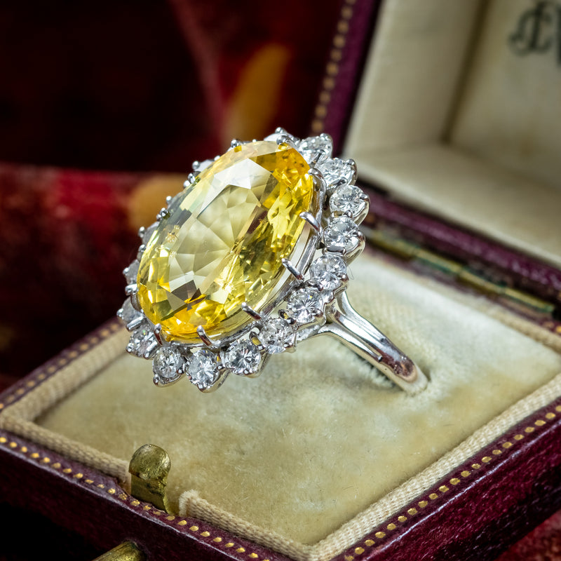 Vintage Yellow Sapphire Diamond Cocktail Ring 10ct Sapphire