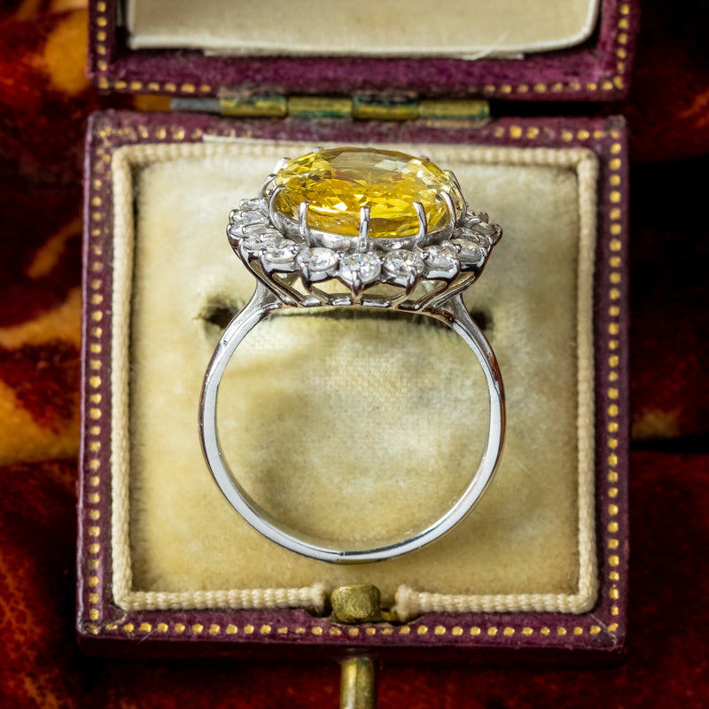 Vintage Yellow Sapphire Diamond Cocktail Ring 10ct Sapphire