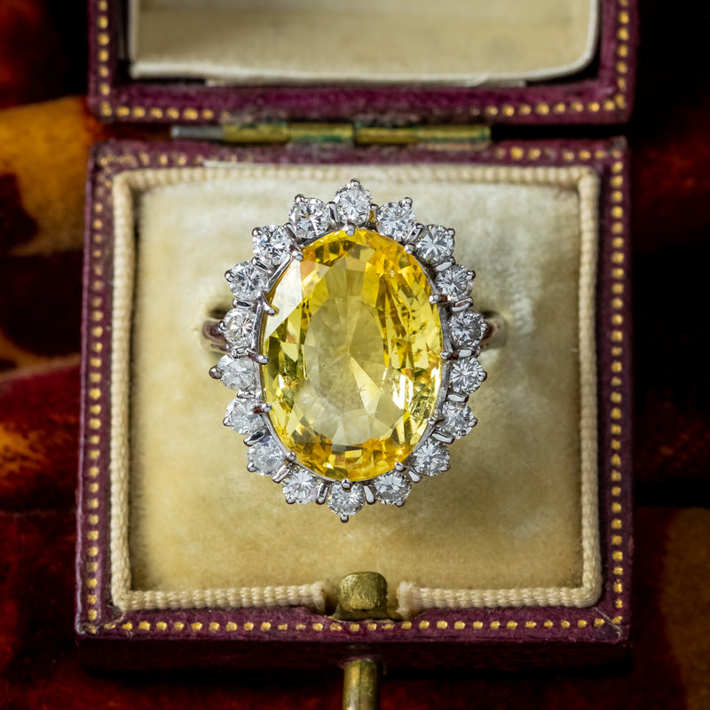 Vintage Yellow Sapphire Diamond Cocktail Ring 10ct Sapphire