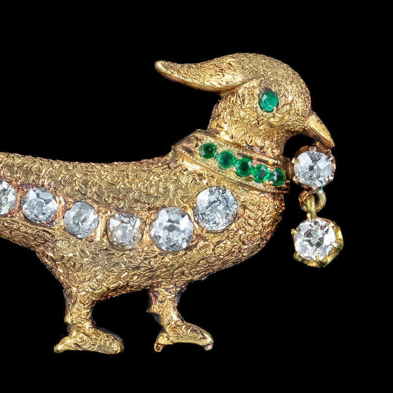 Antique Edwardian Pheasant Brooch Diamond Emerald 18Ct Gold Circa 1910
