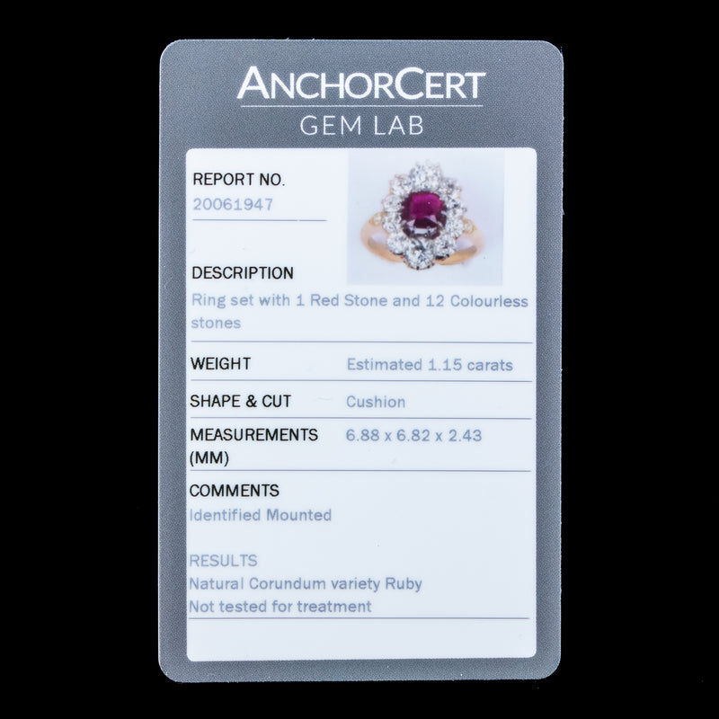 Antique Edwardian Ruby Diamond Cluster Ring 1.15ct Ruby With Cert