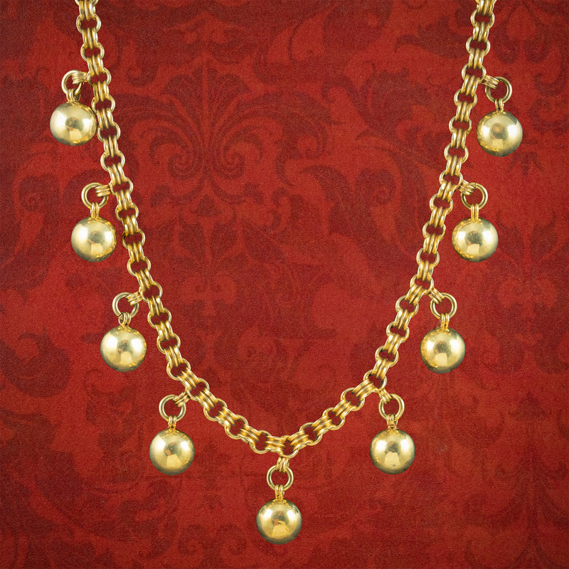 Antique Victorian Ball Dropper Necklace 18ct Gold On Silver