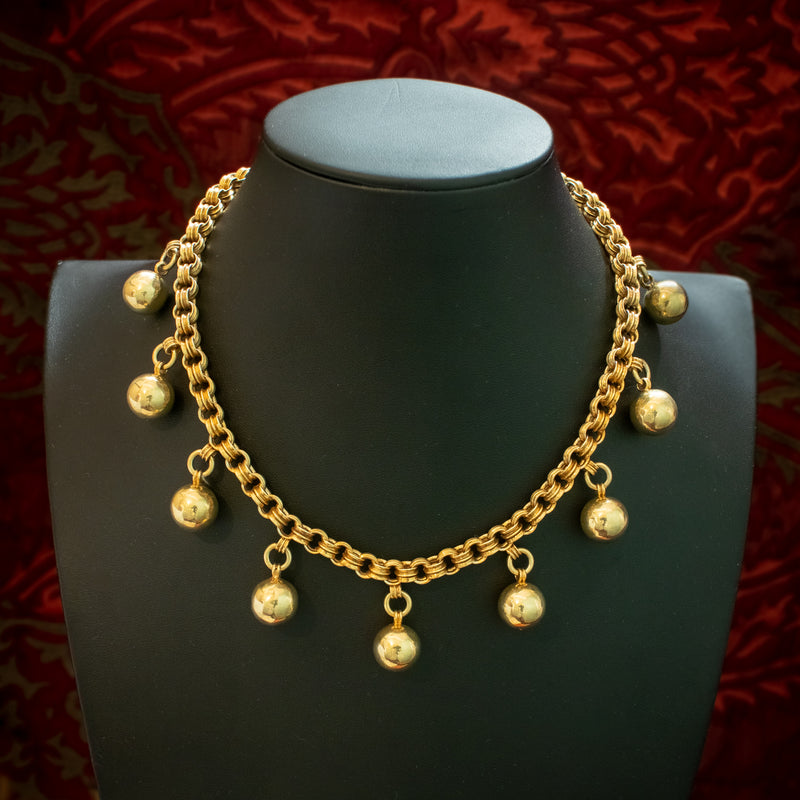 Antique Victorian Ball Dropper Necklace 18ct Gold On Silver