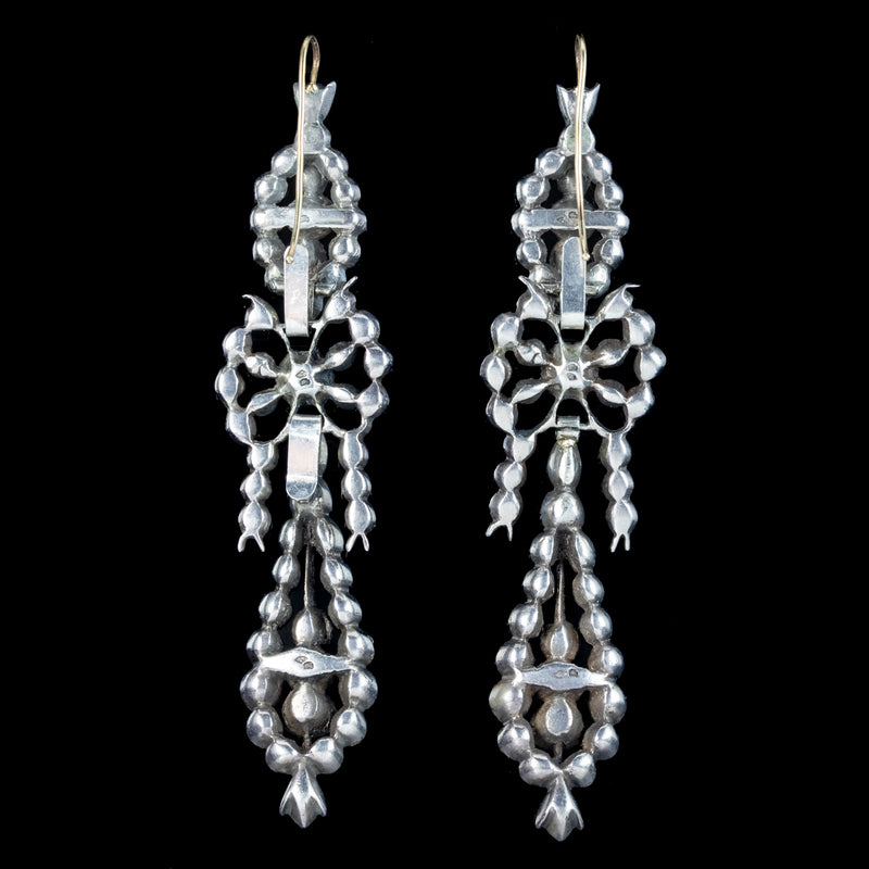 Antique Victorian French Paste Drop Earrings Silver