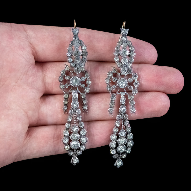 Antique Victorian French Paste Drop Earrings Silver